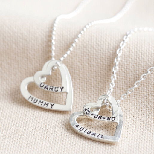 Lisa Angel Ladies' Personalised Sterling Silver Double Heart Outline Necklace