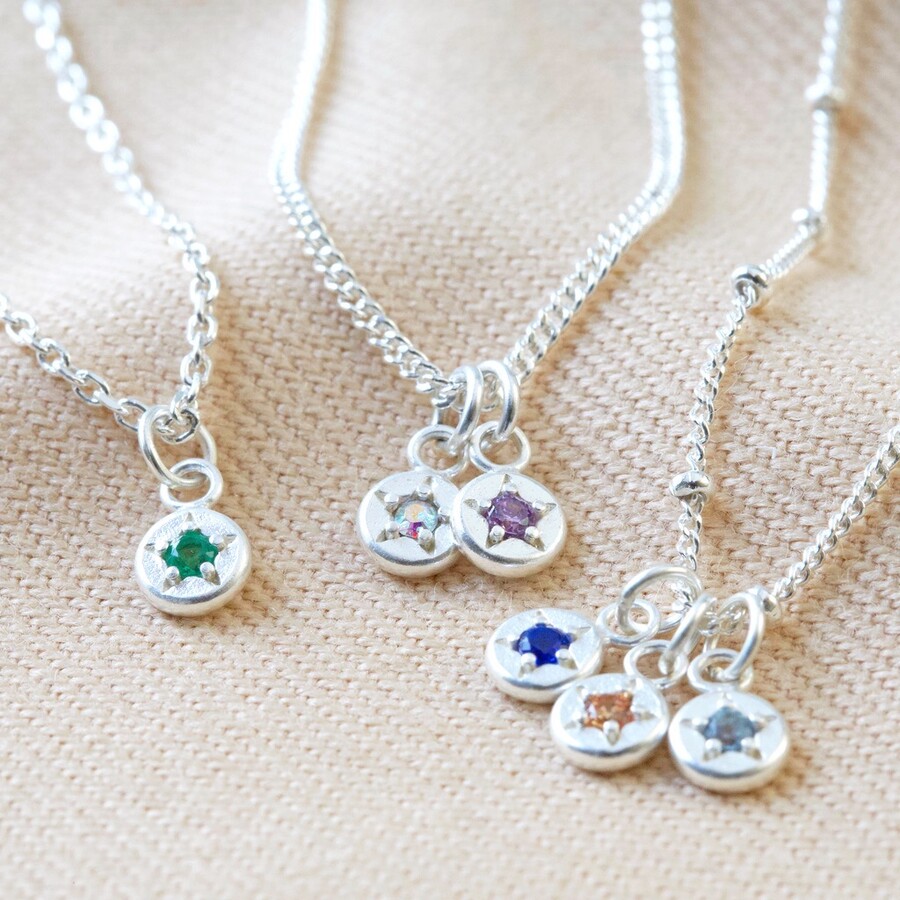 birthstone for mum gift for her 3 birthstone necklace 925 Silver and 18ct gold plated Family birthstone necklace