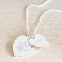 Personalised Sterling Silver Paw Print Heart Charm Necklace