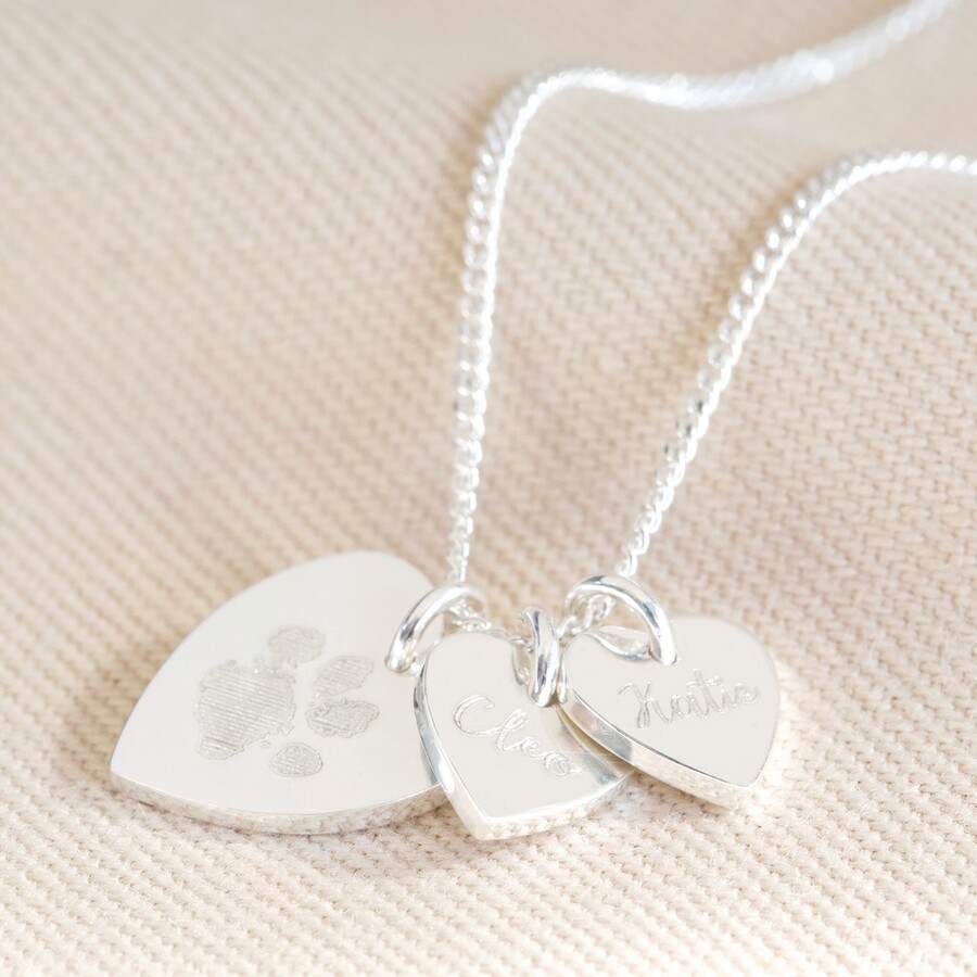 Personalised Sterling Paw Print Heart Necklace | Lisa Angel