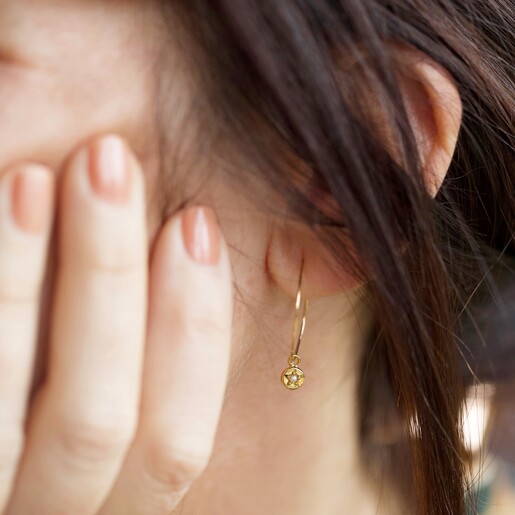 Personalised Birthstone Charm Hoop Earrings on Model