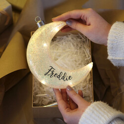 Personalised Hanging Iridescent Sparkle Glass LED Moon Light
