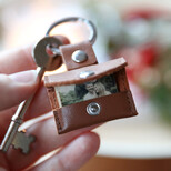 Personalised Leather Envelope Keyring with Hidden Photo Charm