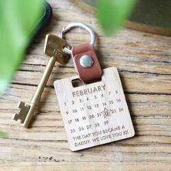Personalised Wooden Calendar and Leather Strap Keyring