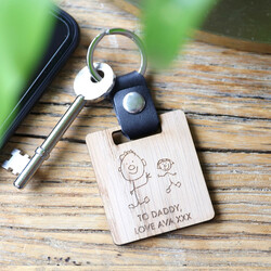 Personalised Wooden 'Your Drawing' Leather Strap Keyring