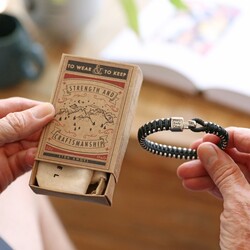 Personalised Men's Cord and Stainless Steel Bracelet in Vintage Match Box