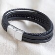 Lisa Angel Men's Layered Vegan Leather Straps Bracelet in Black