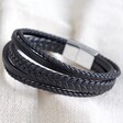 Men's Layered Vegan Leather Straps Bracelet in Black