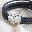 Men's Layered Vegan Leather Straps Bracelet in Black