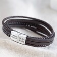 Lisa Angel Men's Brown Engraved Personalised Layered Vegan Leather Straps Bracelet