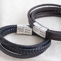 Men's Personalised Layered Vegan Leather Straps Bracelet