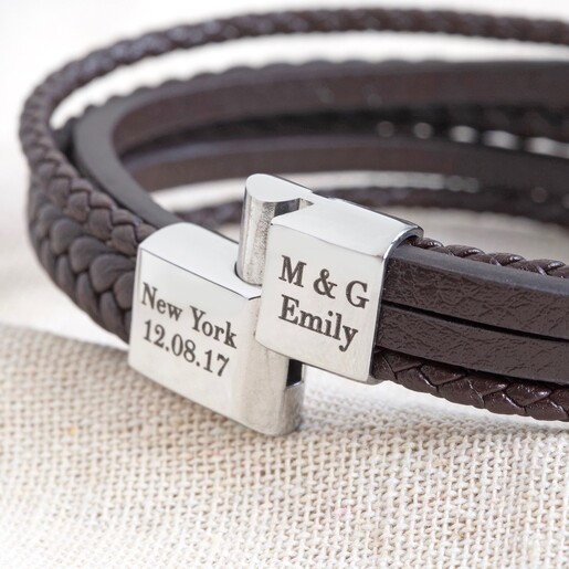Lisa Angel Men's Brown Personalised Layered Vegan Leather Straps Bracelet