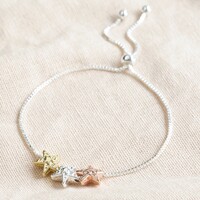 Mixed Metal Hammered Triple Star Bead Bracelet