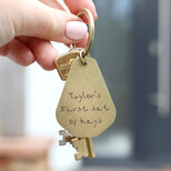 Personalised 'First Keys' Antiqued Brass Keyring