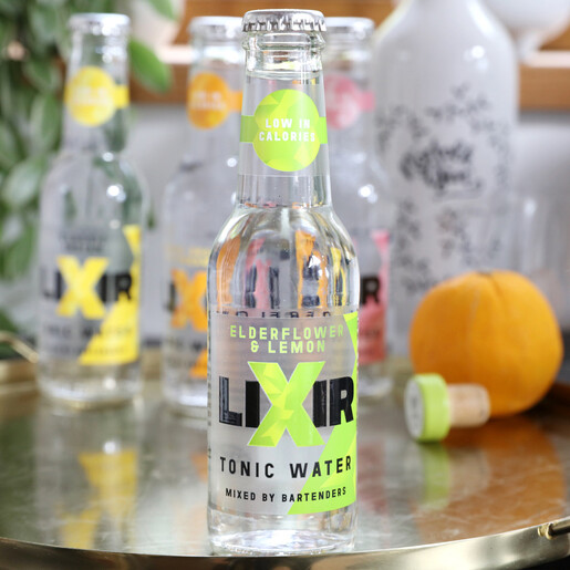 Lisa Angel with Refreshing Lixir 20cl Bottle of Elderflower and Lemon Tonic Water