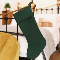 Green Linen Christmas Stocking