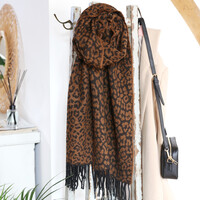 Animal Print Blanket Scarf in Camel