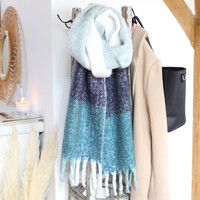 Blue Block Stripe Blanket Scarf