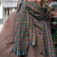 Deep Green and Red Checked Tweed Blanket Scarf