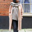 Ladies' Mustard and Green Check Blanket Scarf on Model