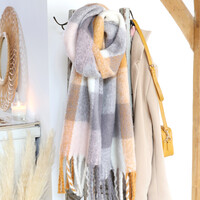 Mustard and Pink Check Blanket Scarf