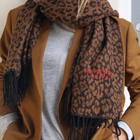 Personalised Embroidered Year Animal Print Blanket Scarf in Camel