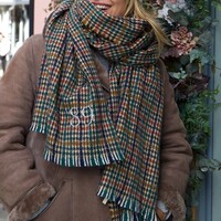Personalised Embroidered Year Green and Red Checked Tweed Blanket Scarf