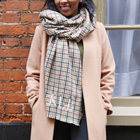 Personalised Embroidered Initials Mustard and Green Check Blanket Scarf
