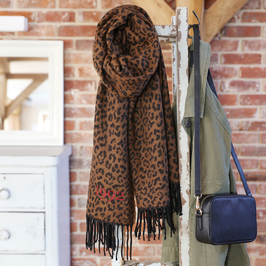 Embroidered Year Leopard Print Blanket Scarf Lisa Angel