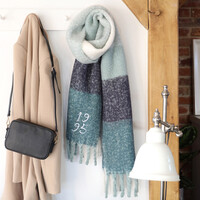 Personalised Embroidered Year Blue Block Stripe Blanket Scarf