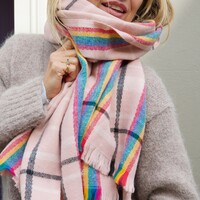 Rainbow and Pink Tartan Blanket Scarf