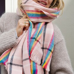 Rainbow and Pink Tartan Blanket Scarf