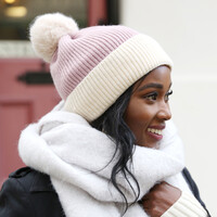 Soft Knit Pom Pom Beanie Hat in Dusky Pink
