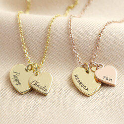 Personalised Solid Gold Double Heart Charm Necklace