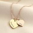 Personalised Solid Gold and Rose Gold Double Heart Charm Necklace