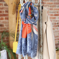 Powder Scandi Fox and Hare Print Scarf