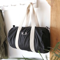 Embroidered Initials Organic Cotton Weekend Bag in Black