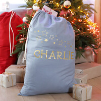 Personalised Starry Name Drawstring Christmas Sack