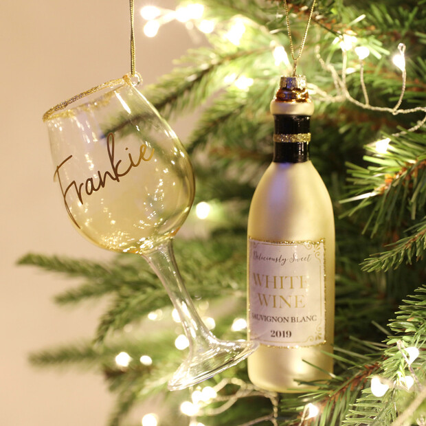 Personalised Sass & Belle Christmas Cheer White Wine Baubles Personalised Sass & Belle Christmas Cheer White Wine Baubles