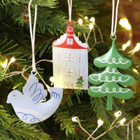 Set of Three Metal Christmas Hanging Decorations