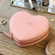 Personalised Initials Heart Travel Jewellery Case in Pink
