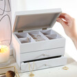 Inside of Grey Jewellery Box with Pull Drawers