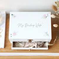 Personalised Flowers White Embroidered Jewellery Box