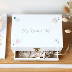 Personalised Flowers White Embroidered Jewellery Box