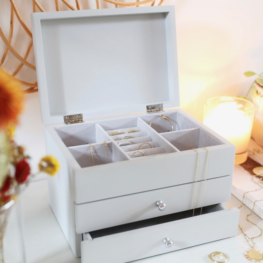 Personalised Birth Flower Grey Jewellery Box | Lisa Angel