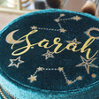 Close up of Personalised Starry Night Navy Velvet Mini Round Jewellery Case