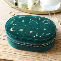 Starry Night Velvet Oval Jewellery Case in Teal
