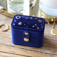 Starry Night Velvet Petite Travel Ring Box in Navy