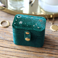 Starry Night Velvet Petite Travel Ring Box in Teal