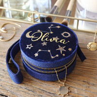 Personalised Starry Night Velvet Mini Round Jewellery Case